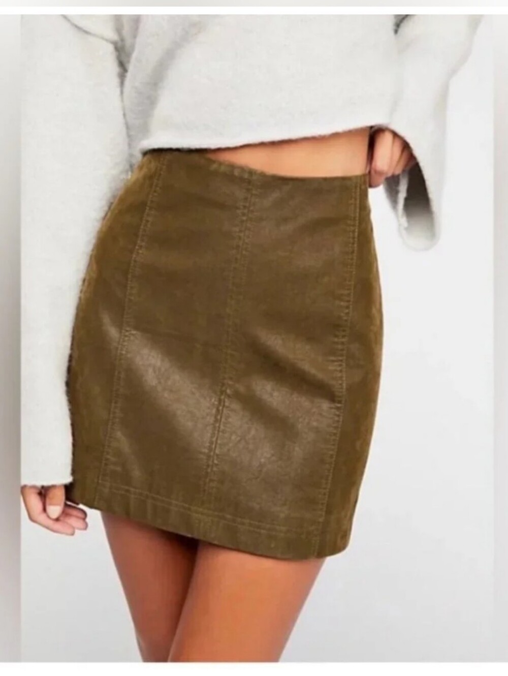 Free People Modern Femme Vegan Leather Skirt Brown Mini Lined OB653588 Size 12